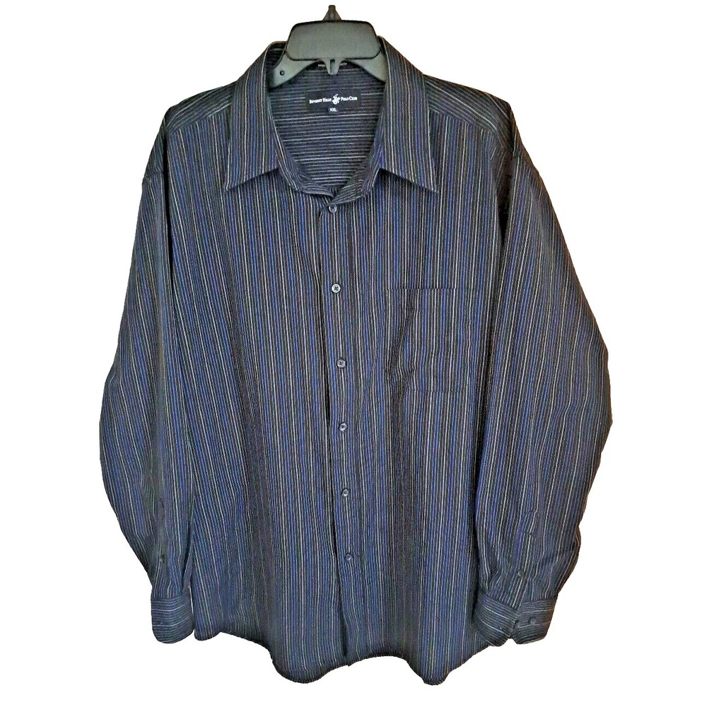 Beverly Hills Polo Club Shirt Mens XXL Black Long Sleeves Stripes Cotton Blend